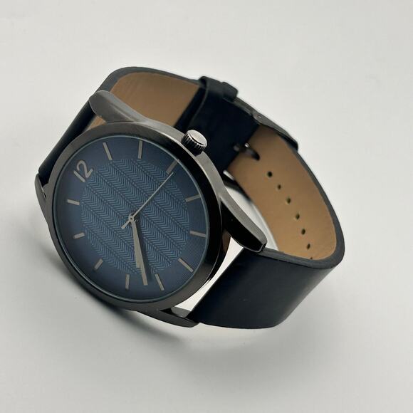 Men’s Minimalist Watch Blue Dial Black Leather St. Steel 42mm, Working - Picture 4 of 8